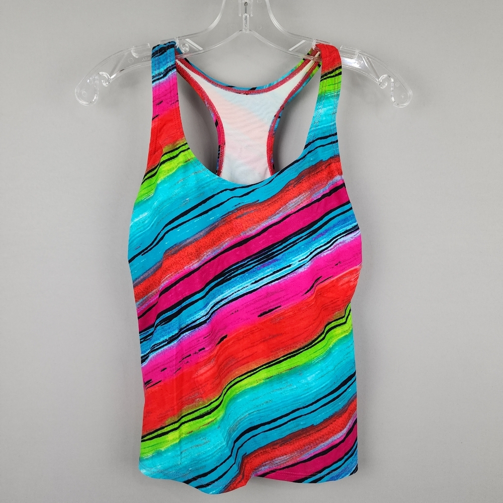 Ocean Dream Striped Racerback Swimsuit Top Sz 8 Multi Color